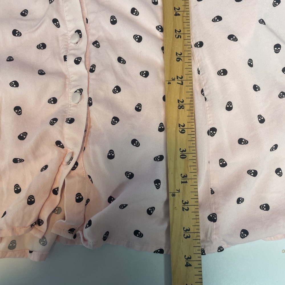 Hot Topic Pink Black Skull Print Button Front Mini Dress Medium Pastel Goth Punk - Picture 9 of 9